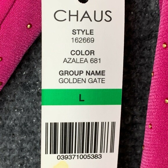 Chaus Drape Front Top NWT Women L Pink 3/4 Sleeve Tiny Gold Dots - Picture 10 of 11
